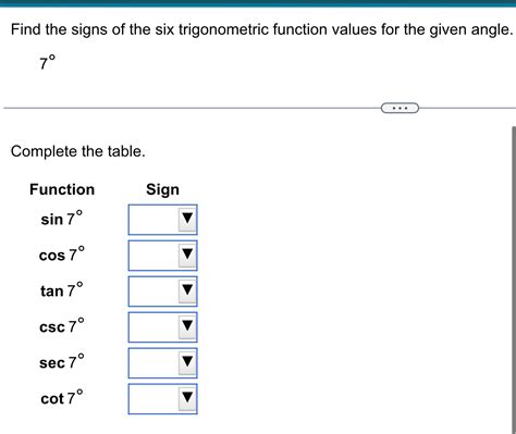 Solved Find The Signs Of The Six Trigonometric Function Values For The