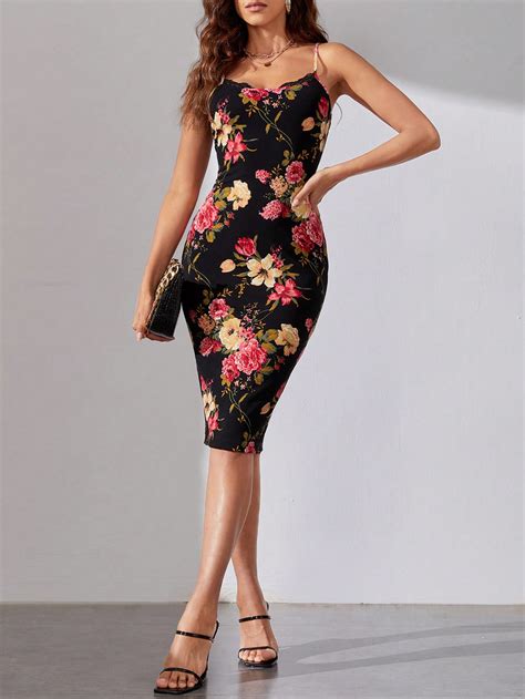 Shein Tall Floral Print Cami Bodycon Dress Shein Usa