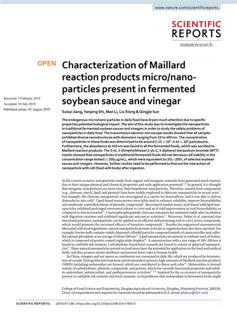 PDF Characterization Of Maillard Reaction Products Micro Nano