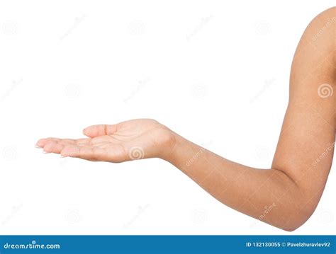 Open Afro American Woman`s Hand Palm Up Isolated On White Background