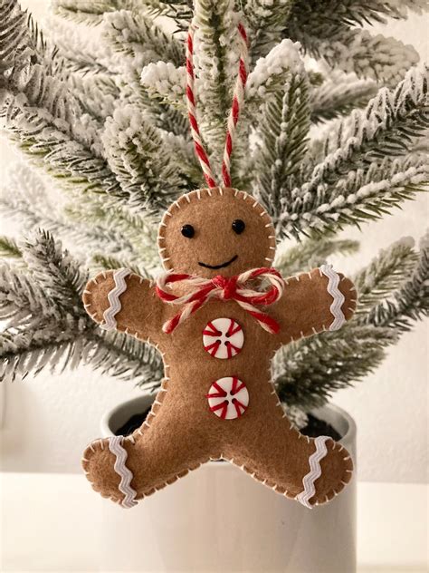 Felt Gingerbread Man Ornament Peppermint Gingerbread Man Etsy