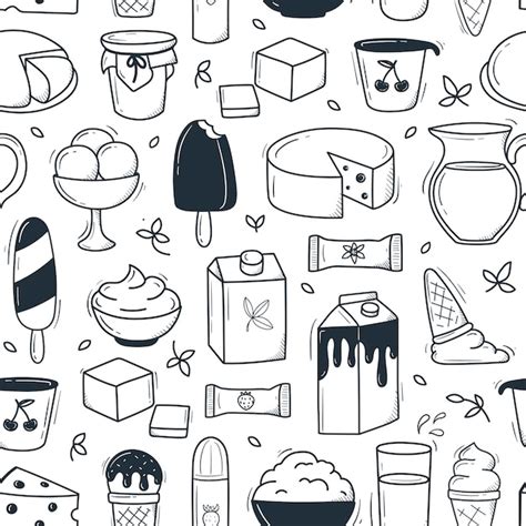 Premium Vector Hand Drawn Doodle Style Dairy Products Pattern