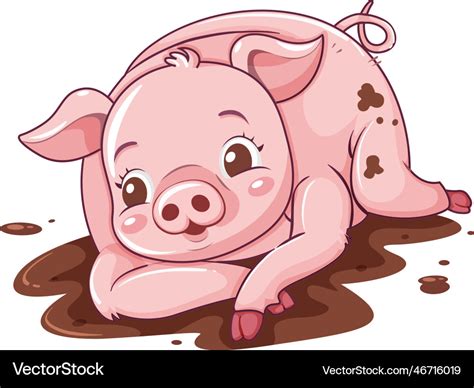 Cartoon Pig Rolling In The Mud Royalty Free Vector Image