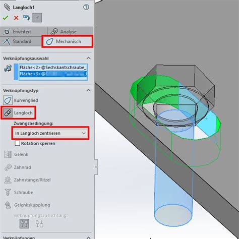 Einfügen von Verbindungelementen bei Langlöchern DS SolidWorks