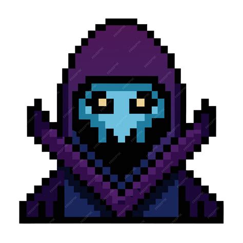 Premium Vector Pixel Art Hooded Figure Retro Video Game Character