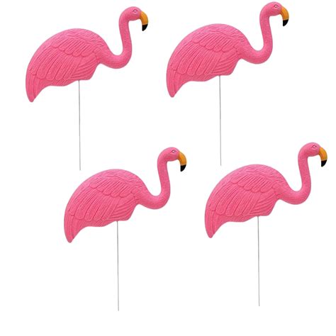 4 Flamingo Yard Decorations Pink Plastic Yard Ornament Stakes Mini Lawn Statue With Metal