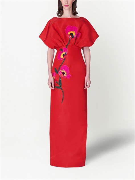 Carolina Herrera Floral Appliqué Silk Gown Farfetch