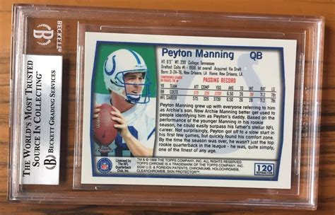 Peyton Manning 1999 TOPPS CHROME REFRACTOR 120 BECKETT BGS 8 5 EBay