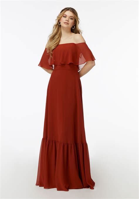 Boho Chic Chiffon Bridesmaids Dress With Off The Shoulder Neckline