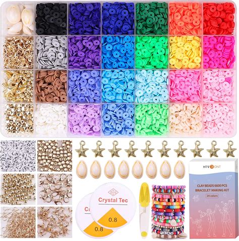 Htvront Clay Beads Bracelet Making Kit 24 Colors Clay Bead Kit 6600