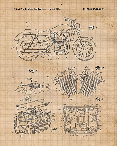 Vintage Motorcycle Patent Prints Unframed Photos Wall Art Decor