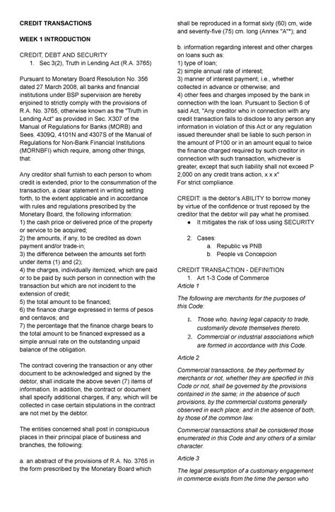 Credit Transactions Reviewer Credit Transactions Week Introduction