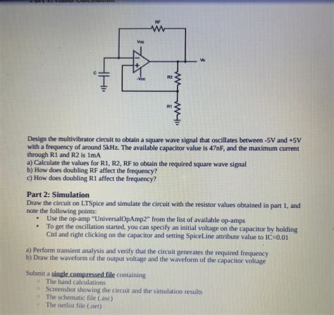 Solved Design the multivibrator circuit to obtain a square | Chegg.com