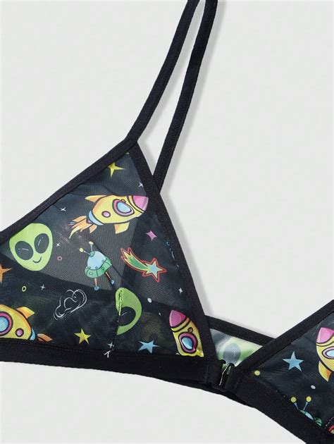 Romwe Kawaii Alien Spaceship Print Mesh Sexy Lingerie Set Shein Uk