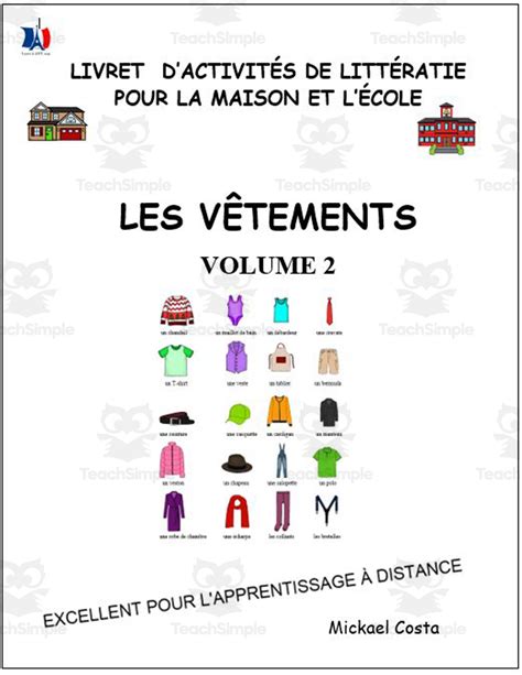 Livret dactivités de littératie et vocabulaire Les vêtements volume 2