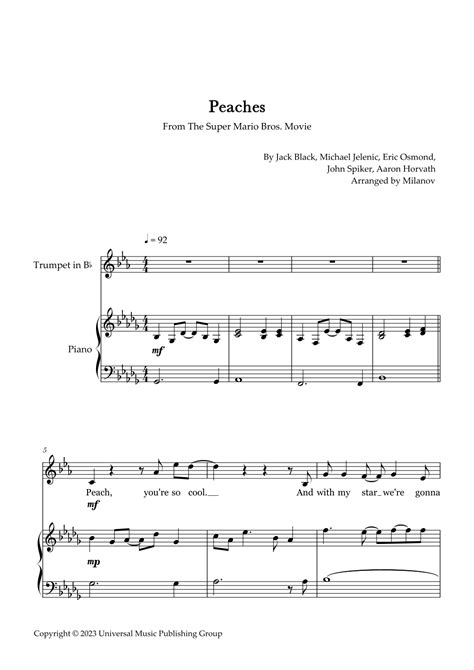 Peaches Arr Milanov By Jack Black Sheet Music For Trumpet And Piano