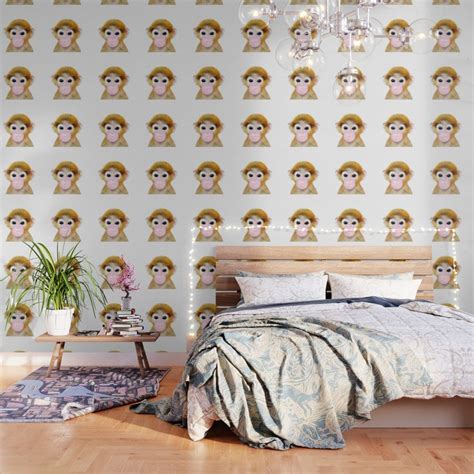 Baby Monkey Blowing Bubble Gum by Zouzounio Art Wallpaper by Zouzounio Art | Society6