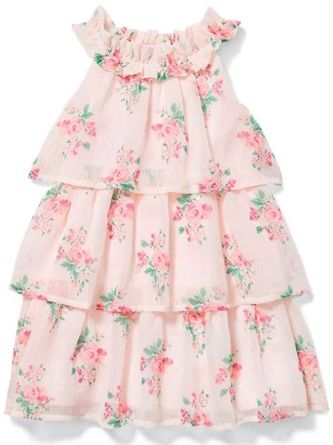 Janie And Jack Girls Casual Dresses Pink Floral Chiffon Ruffle Tier