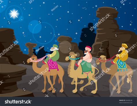 Three Wise Men On Their Camels Stock Vector 64438120 Shutterstock