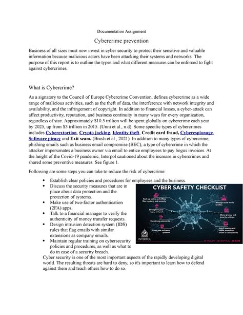 Cybercrime Documentation Assignment Cybercrime Prevention Business Of