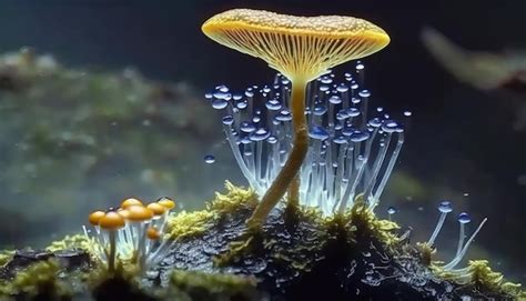 Premium AI Image Enchanted Glowing Mushroom In A Dark Forest