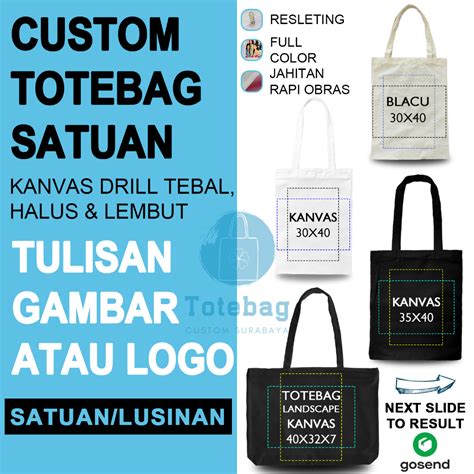 Jual Totebag Custom Resleting Tas Tote Bag Canvas Bisa Custom Nama