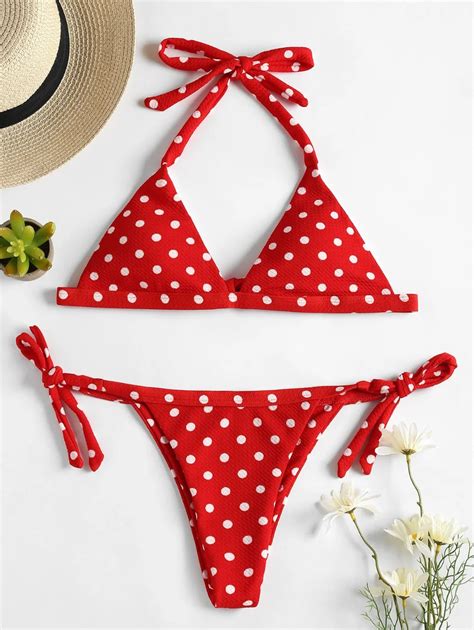 Fbs Bikinis Dot Printed Bikini Set Push Up Padded Bra Swimwear