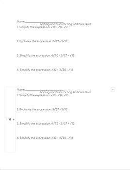 Adding And Subtracting Radicals Lesson Bundle TPT