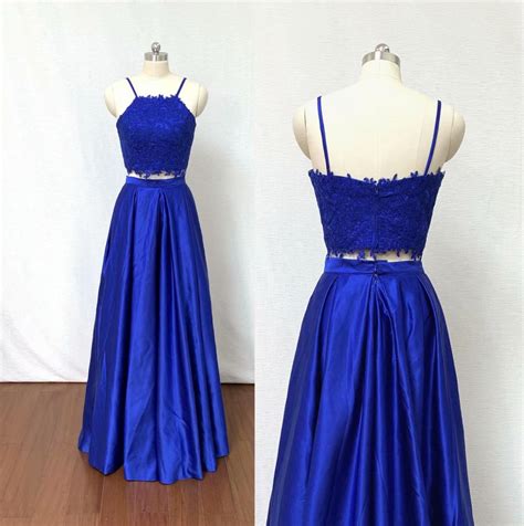 2019 Royal Blue 2 Piece Prom Dress Evening Dresses A Line Applique Prom