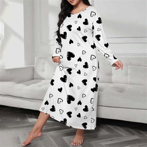 Womens Nightshirts And Gowns Plus Size Casual Dress Plus Heart Print Long