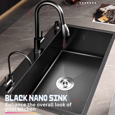 Handmade Stainless Steel Black Nano Kitchen Sink Topmount