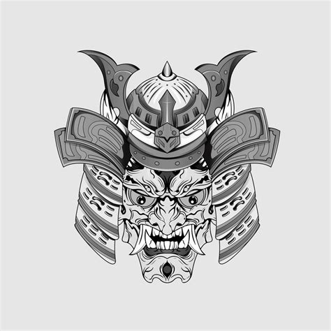 Black Tattoos Samurai Mask Oni Devil Japanese Traditional Warrior Helmet Illustration Military