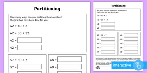 Partitioning Numbers In Different Ways Worksheet Twinkl