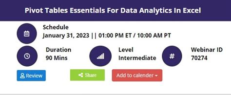 Pivot Tables Essentials For Data Analytics In Excel Jan 2023 Webinar