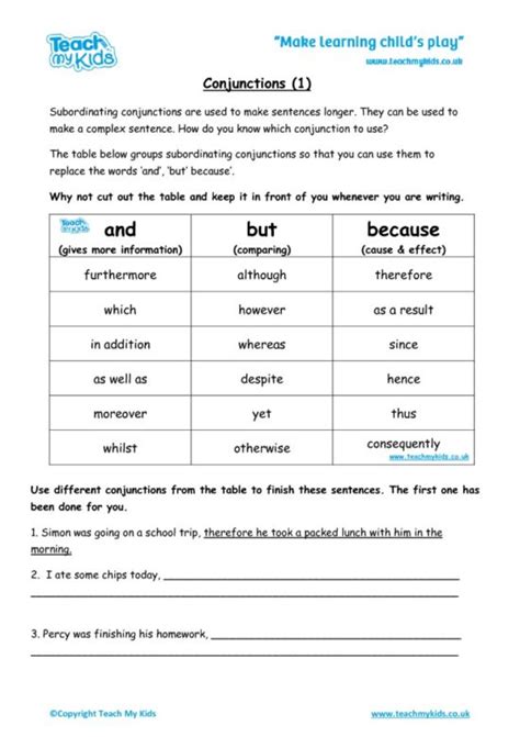 Subordinating Conjunctions Worksheet Tmk Education