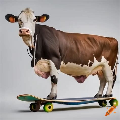 Skateboarding Cow On A White Background