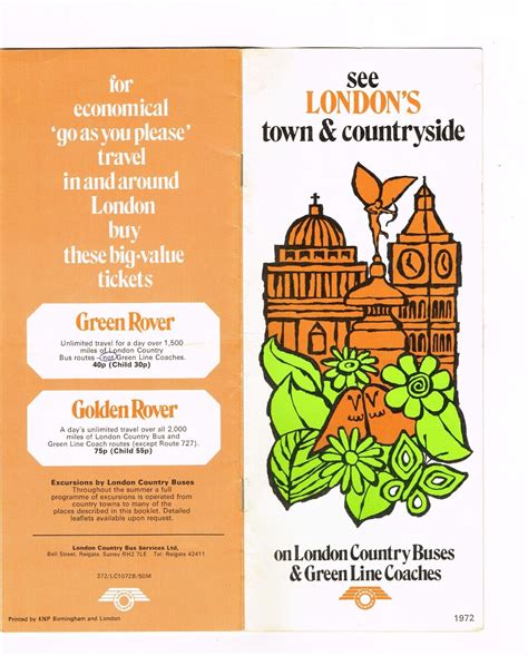 London Sightseeing Map Brochure Green Line Coaches Country Buses 1972