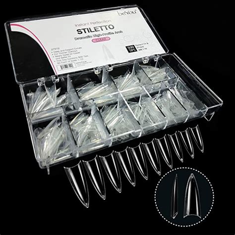 BeYou Clear Stiletto 500pcs Artificial Fake Nail Tips 10 Sizes 27512