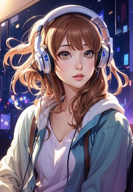 Premium Ai Image Anime Girl Listening To Music On Headphone