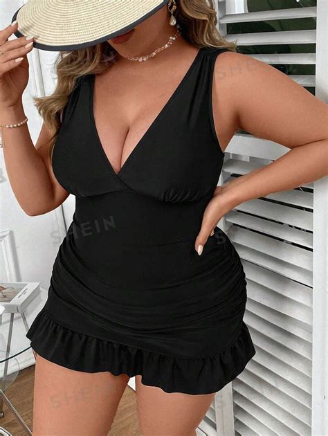 Shein Swim Curve Summer Beach Plus Size Ruffle Hem Bikini Set Shein Uk