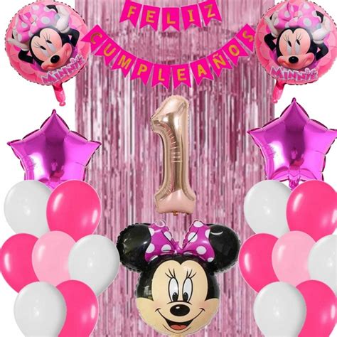 Combo Deco Minni Globo D Rosa Celeste Blanco Feliz Cumple