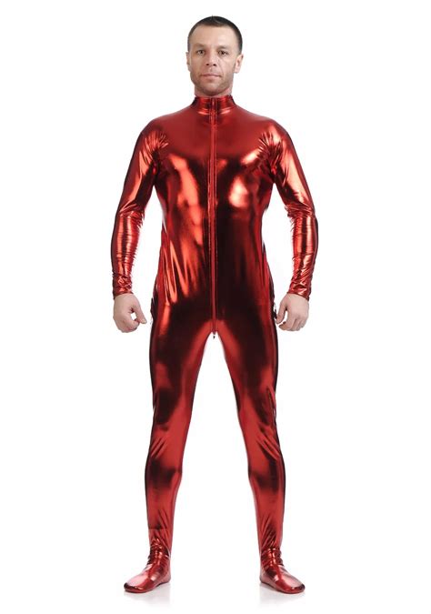 Adult Metallic Full Body Zentai Suit Men Lycra Bodysuits Spandex