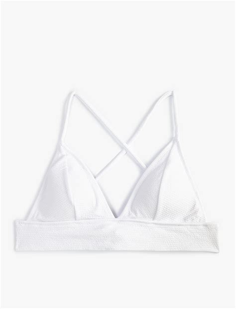 Beyaz Kadın Bralet Üçgen Bikini Üstü Dokulu SAK BM Koton