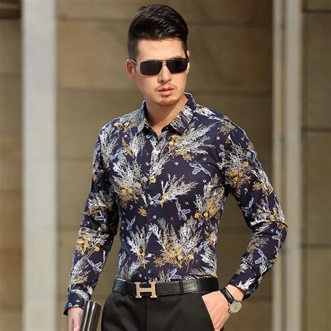 High Quality Mens Autumn Fashion Pattern Printing Shirt Long Sleeve