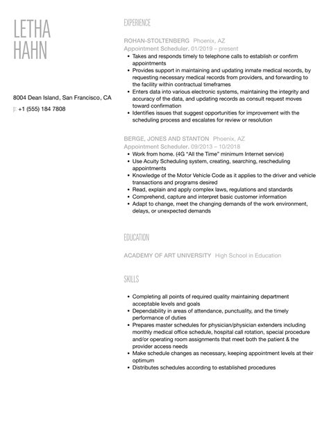 Appointment Scheduler Resume Samples | Velvet Jobs