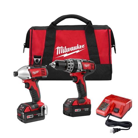 Milwaukee 18 Volt Lithium Ion Cordless Hammer Drill Impact Driver Combo Kit 2 Tool 2697 82