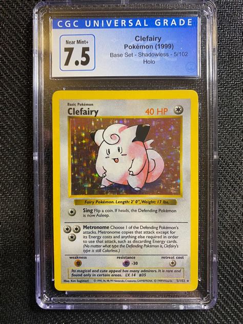 1999 Pokemon Base Set Shadowless Clefairy Holo 5 102 CGC 7 5 Near Mint