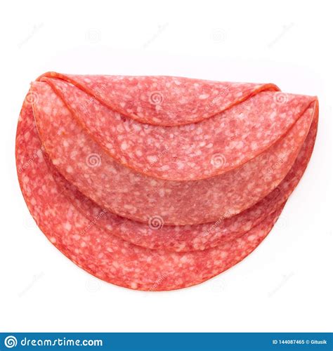 Rebanadas Del Salami En El Fondo Blanco Imagen De Archivo Imagen De