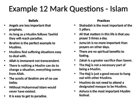 Aqa Gcse Rs Spec A 1 9 12 Mark Question Practice Muslim Beliefs Teachings And Practices