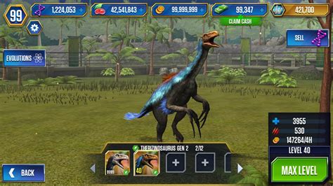 THERIZINOSAURUS GEN 2 UNLOCKED MAX LEVEL 999 Jurassic World The Game